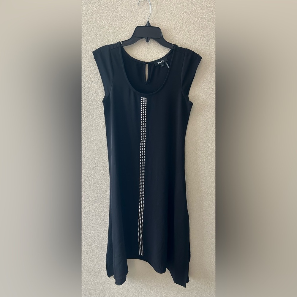DKNY Black Shift Dress With Metallic Detail Size XXS NWOT Y2K